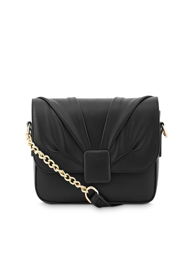 Fastrack Solid PU Zipper Closure Women's Party Sling Bag (Black, SMALL) - Image 1